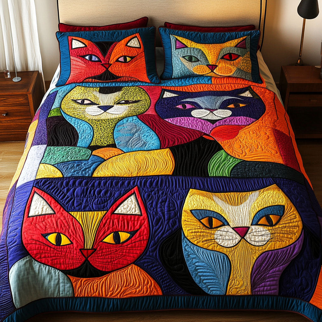 Mischief and Meows 3-Piece Quilted Bedding Set - Single (59" x 70")