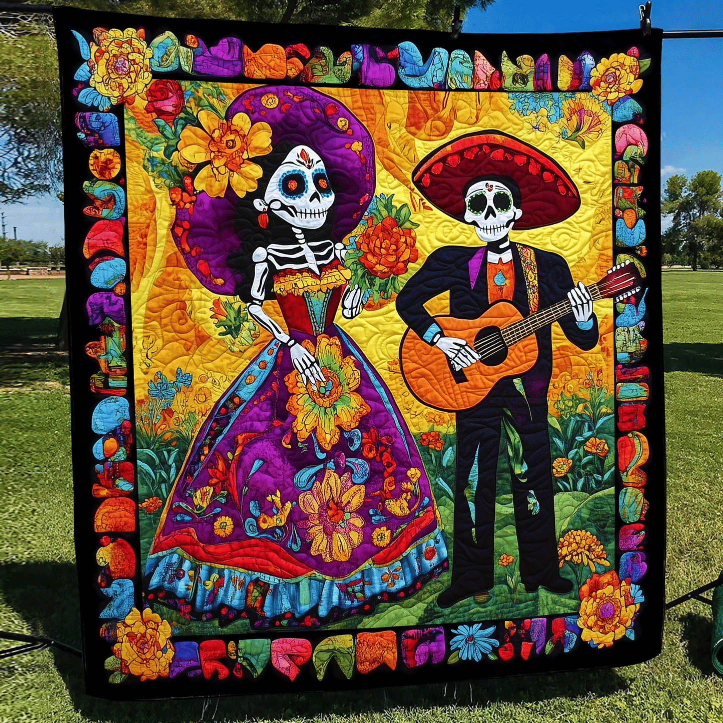 Dia De Los Muertos Personalized Quilted Blanket - Throw (55" x 60") - No