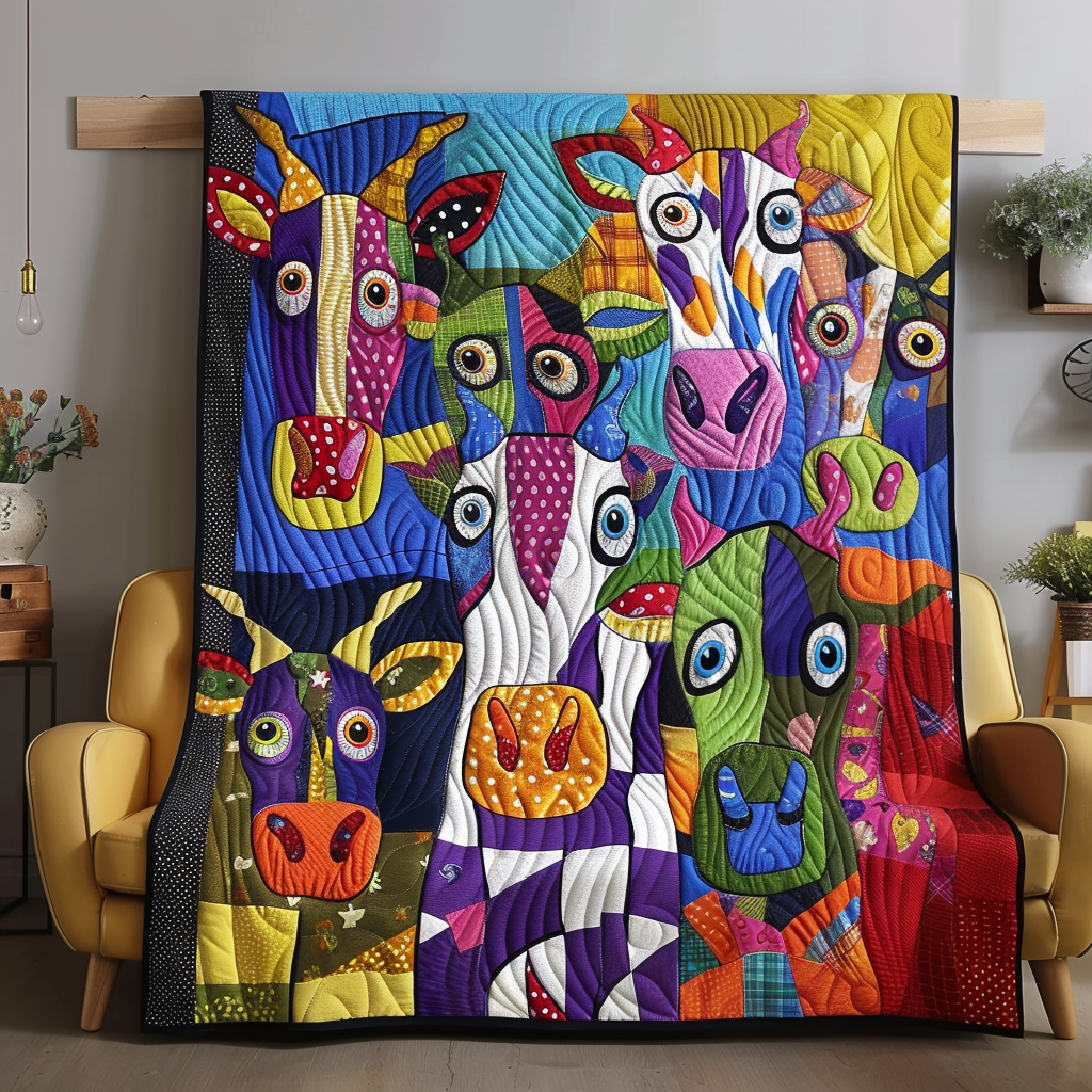 Moo-tastic Colors Cow Quilted Blanket - Throw (55" x 60")