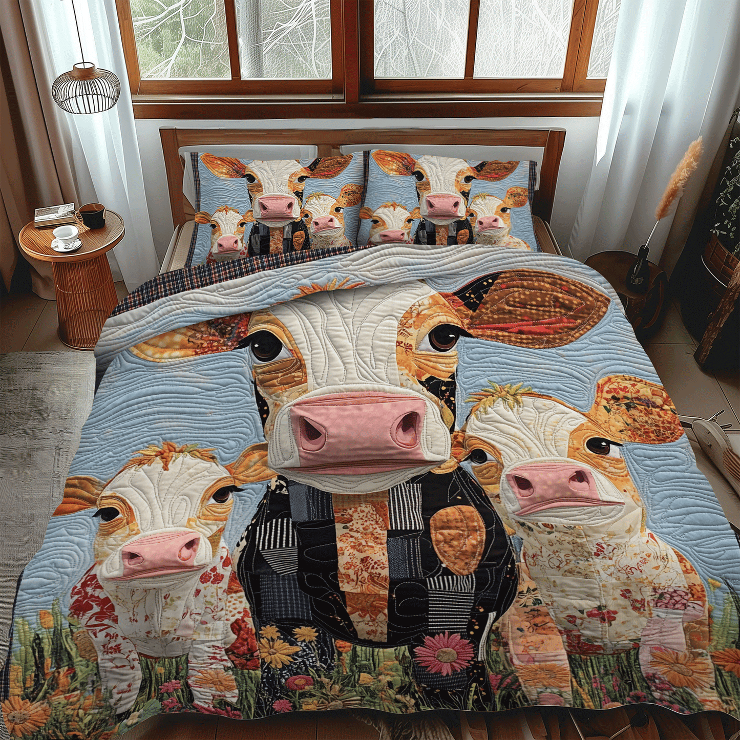 Moo Meadows 3-Piece Quilted Bedding Set - Single (59" x 70")