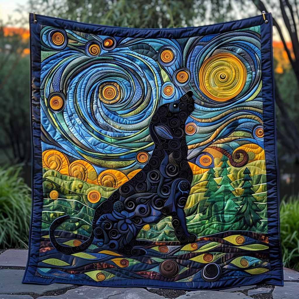 Moon Night Puppy Quilted Blanket - Throw (55" x 60")