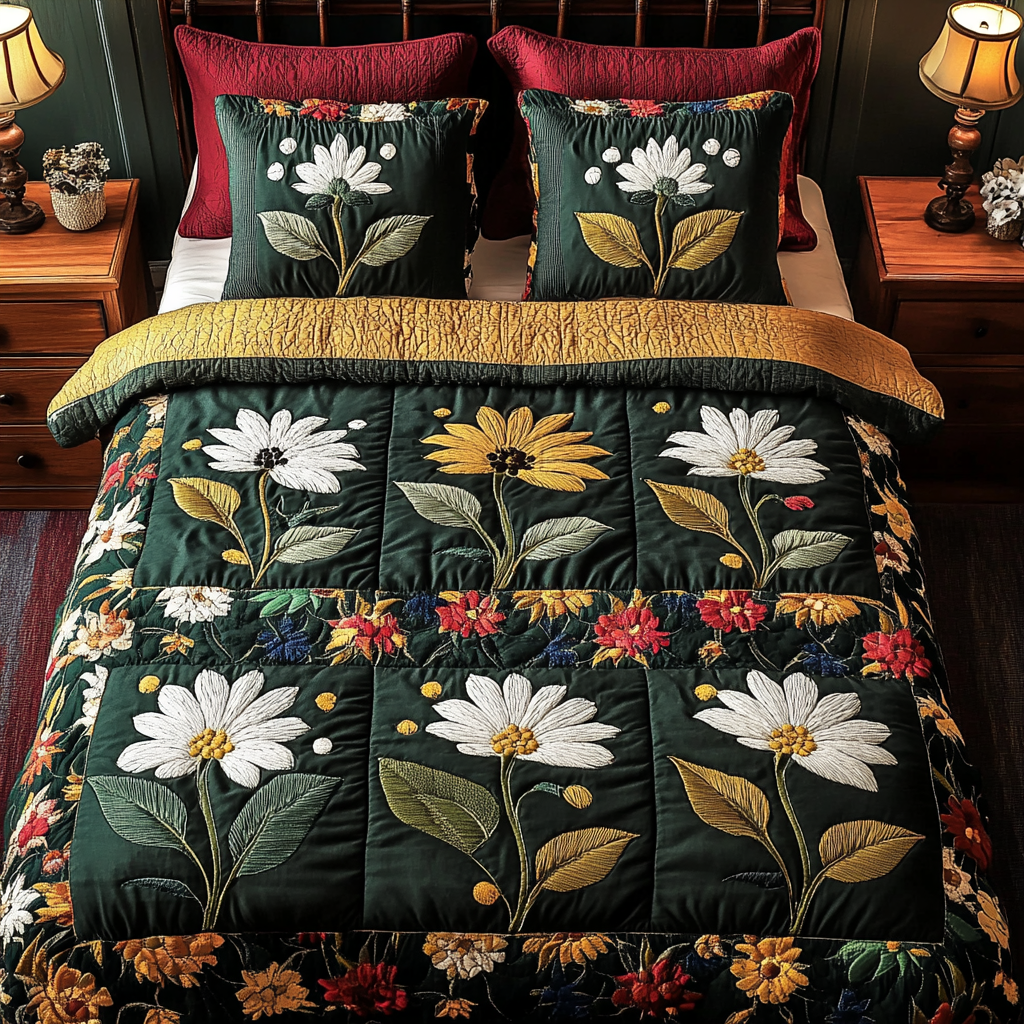 Moon Bloom 3-Piece Quilted Bedding Set - Single (59" x 70")