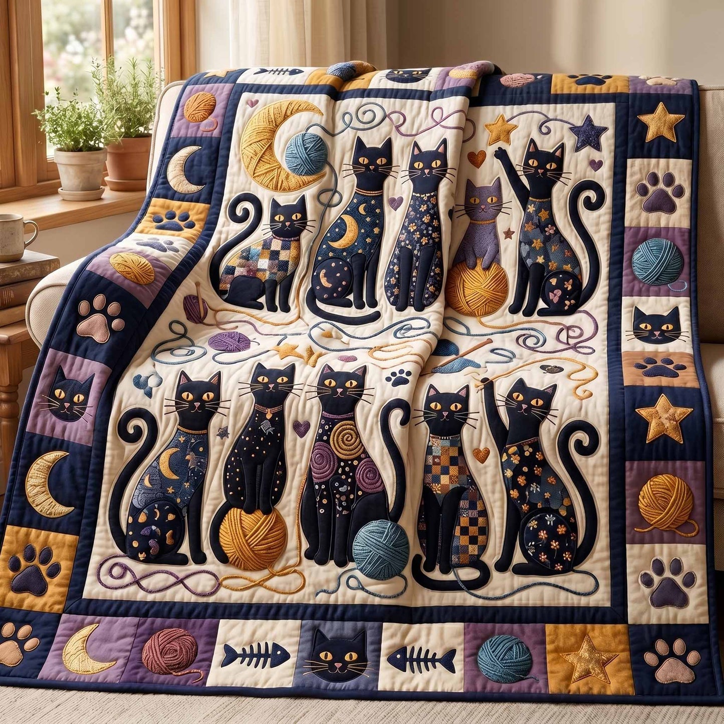 Moon Cats Quilted Blanket - Baby (30" x 40") - Pack 1