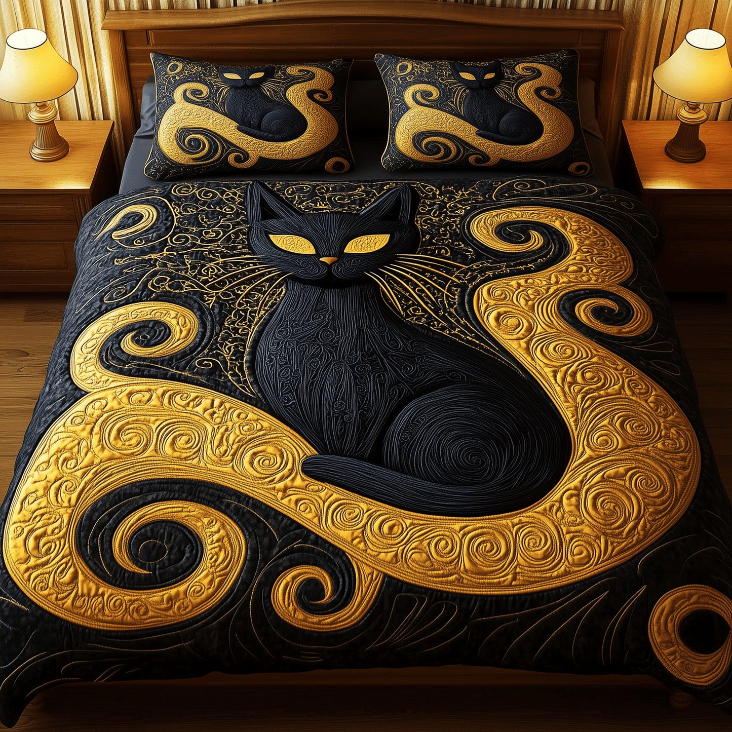 Moonlit Cat Haven 3-Piece Quilted Bedding Set - Single (59" x 70")