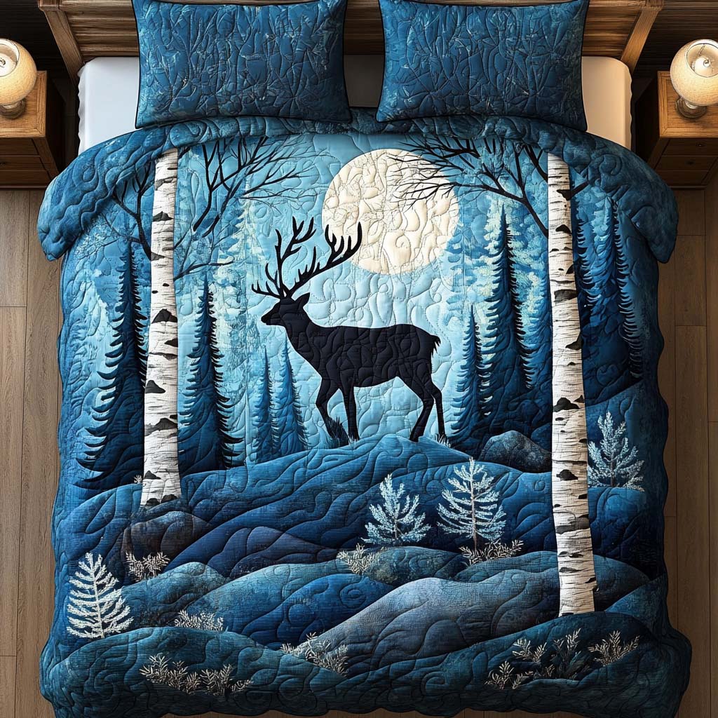 Moonlit Deer 3-Piece Quilted Bedding Set - Single (59" x 70")