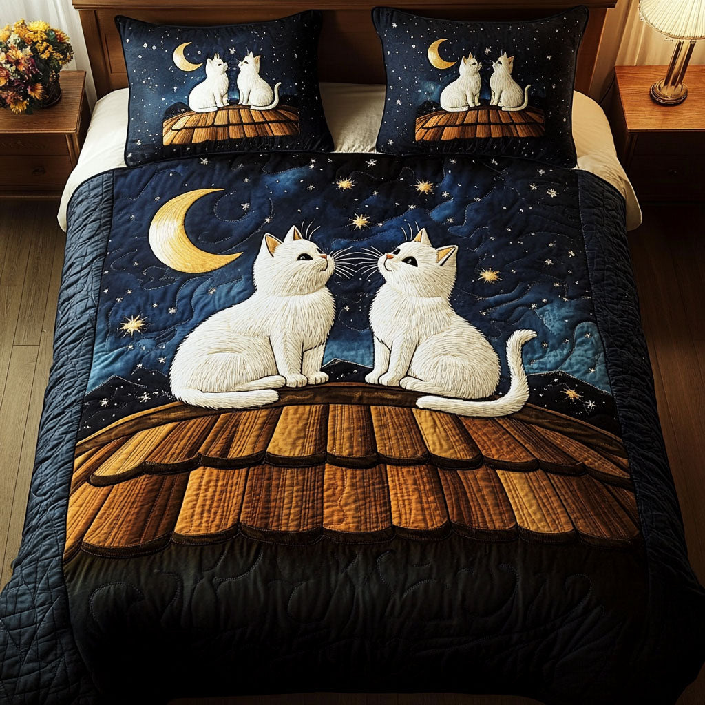 Moonlit Meows 3-Piece Quilted Bedding Set - Single (59" x 70")