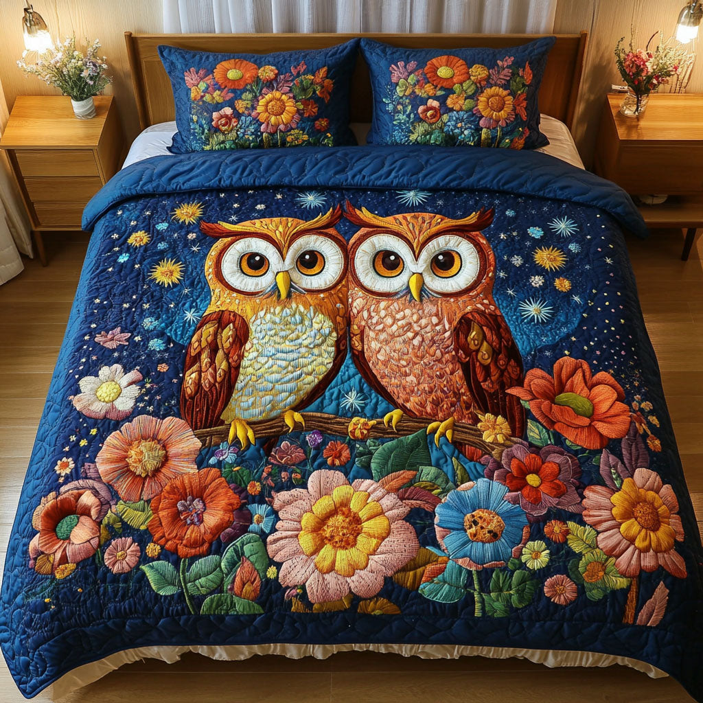 Moonlit Owls 3-Piece Quilted Bedding Set - Single (59" x 70")