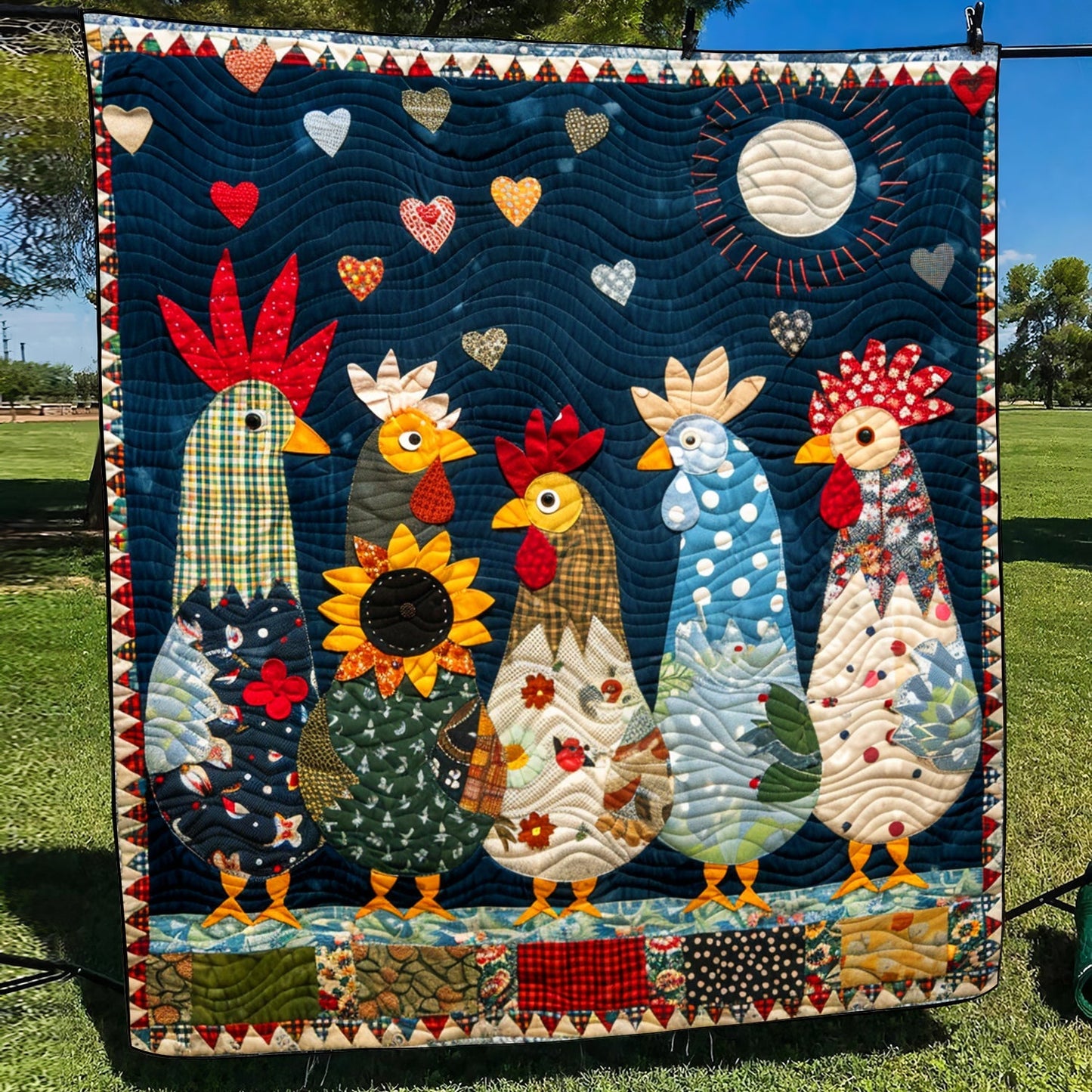 Moonlit Roosters Quilted Blanket - Throw (55" x 60")