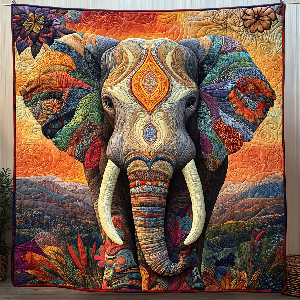 Moonlit Elephant Quilted Blanket - Throw (55" x 60")