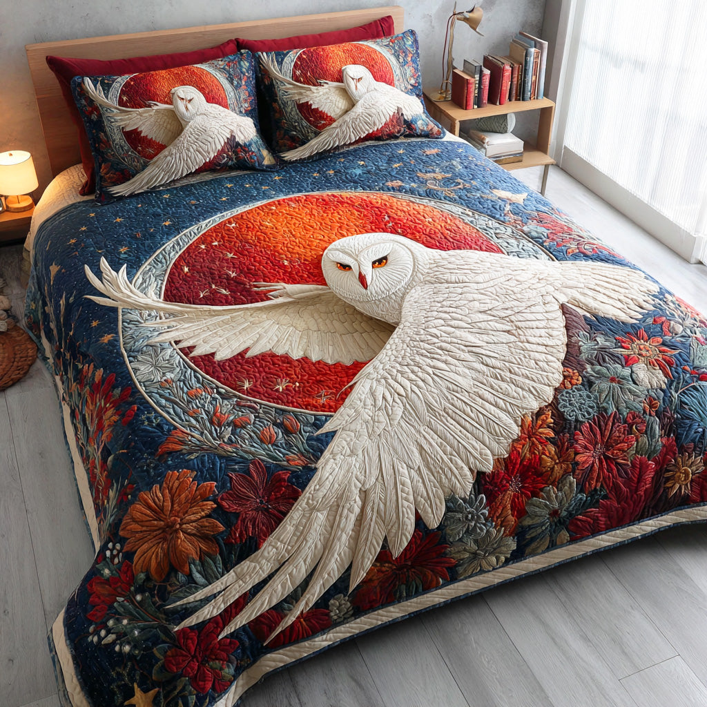 Moonlit Feathers 3-Piece Quilted Bedding Set - Single (59" x 70")