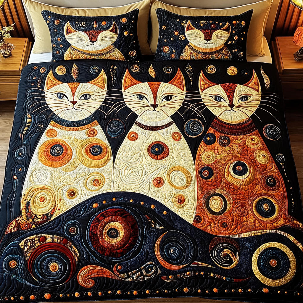 Moonlit Meow 3-Piece Quilted Bedding Set - Single (59" x 70")