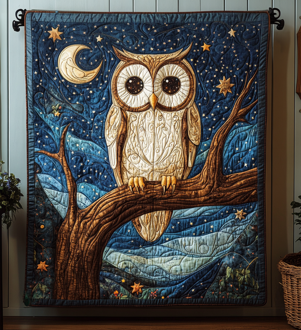 Moonlit Owl Quilted Blanket - Throw (55" x 60")