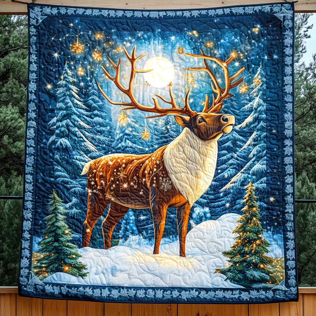 Moonlit Reindeer Magic Quilted Blanket - Throw (55" x 60")