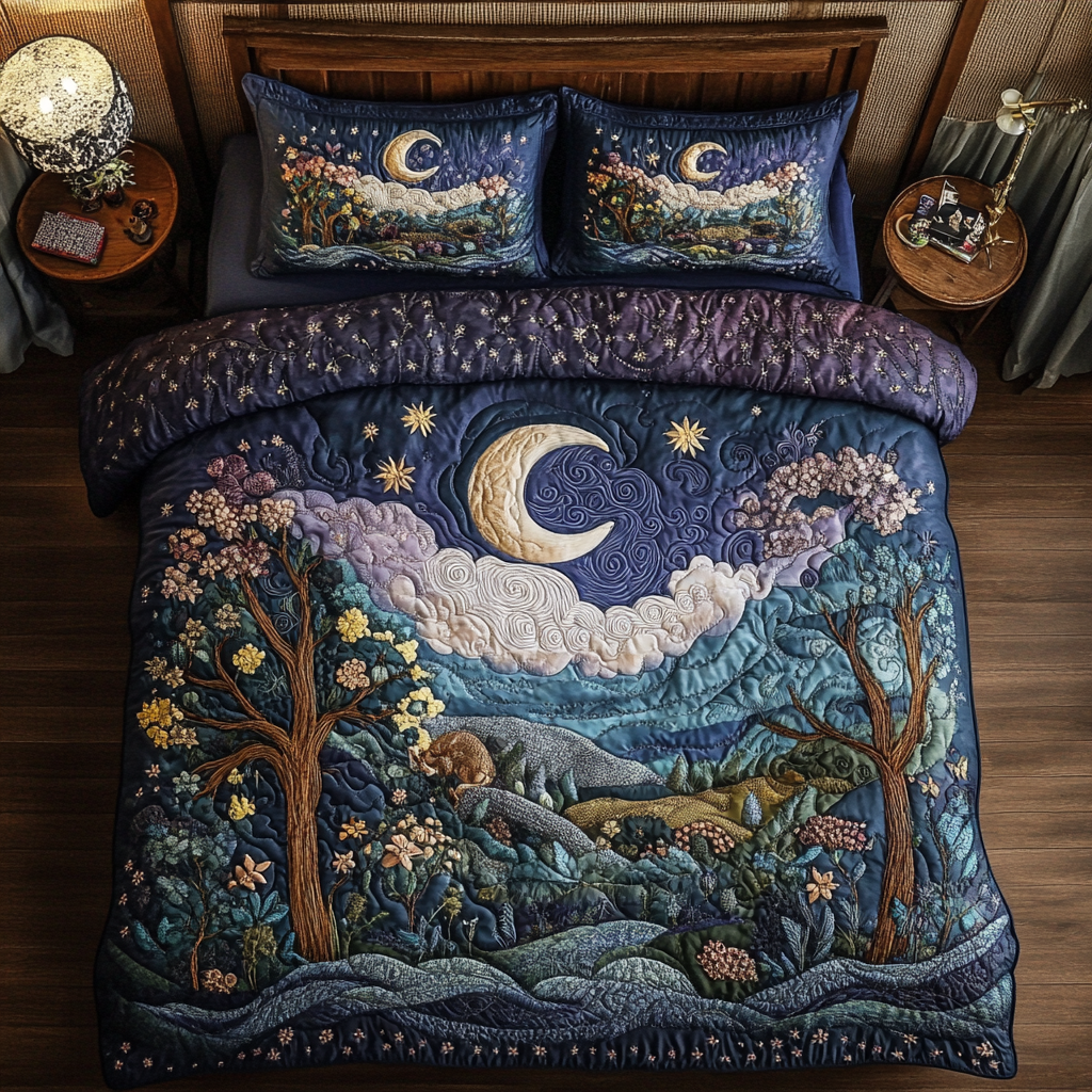 Moonlit Trail 3-Piece Quilted Bedding Set - Single (59" x 70")