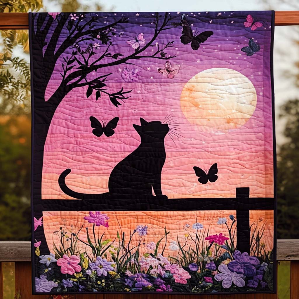Moonlit Whiskers Quilted Blanket - Throw (55" x 60")
