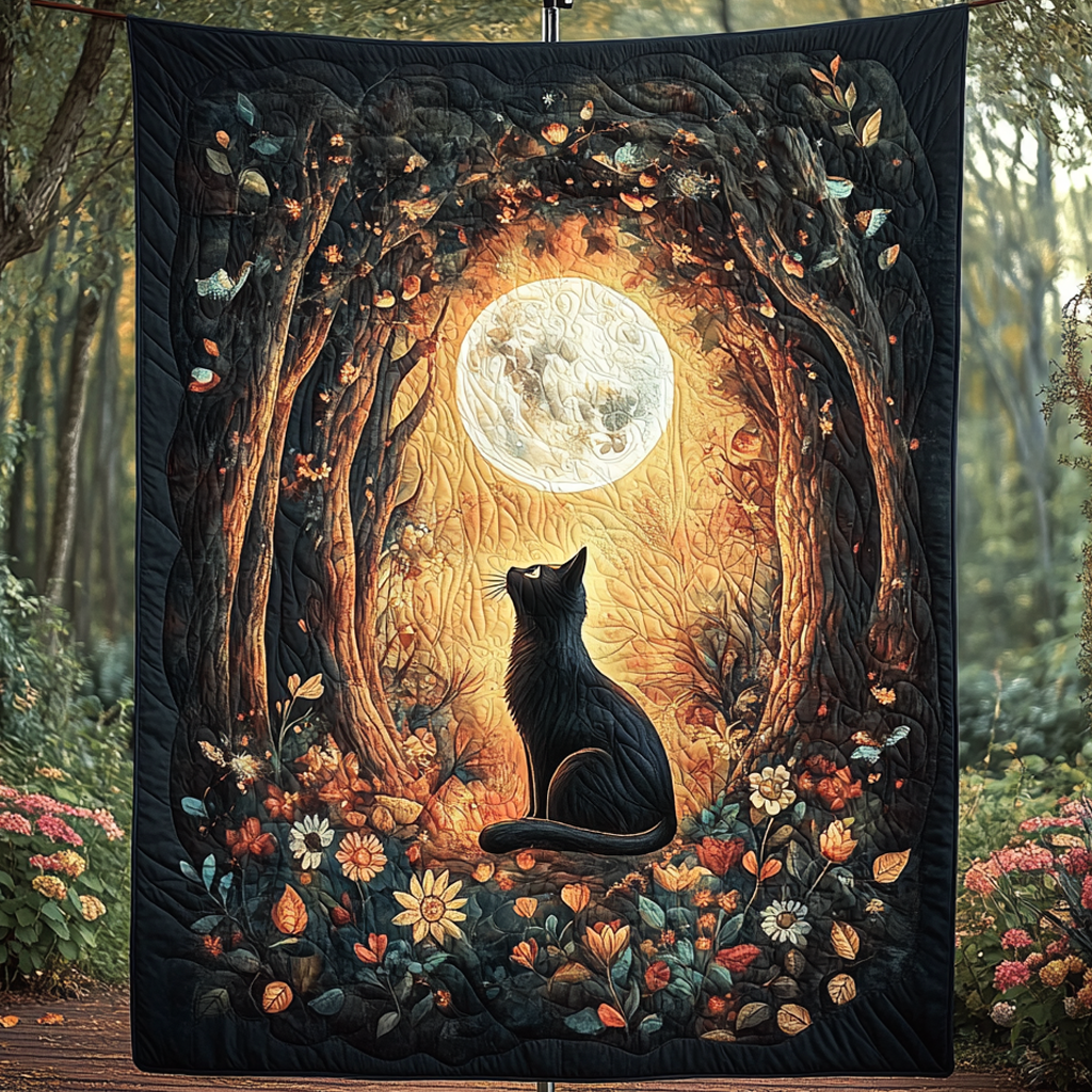 Moonlit Whiskers Quilted Blanket - Throw (55" x 60")