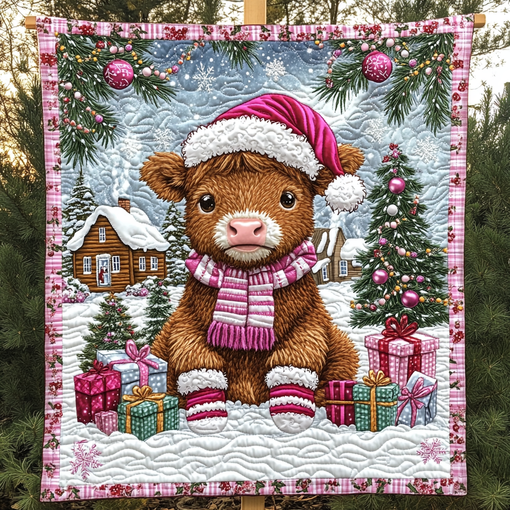 Moorry Christmas Highland Quilted Blanket - Throw (55" x 60")