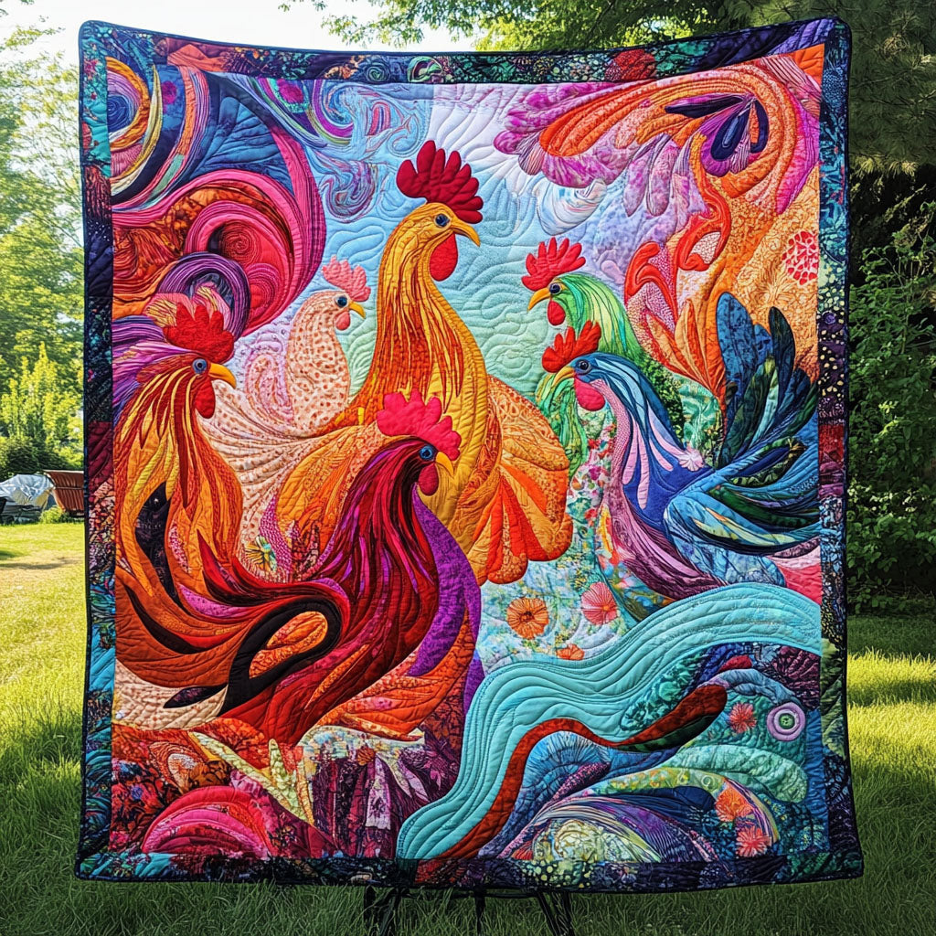 Morning Cluck Symphony Quilted Blanket - Throw (55" x 60")