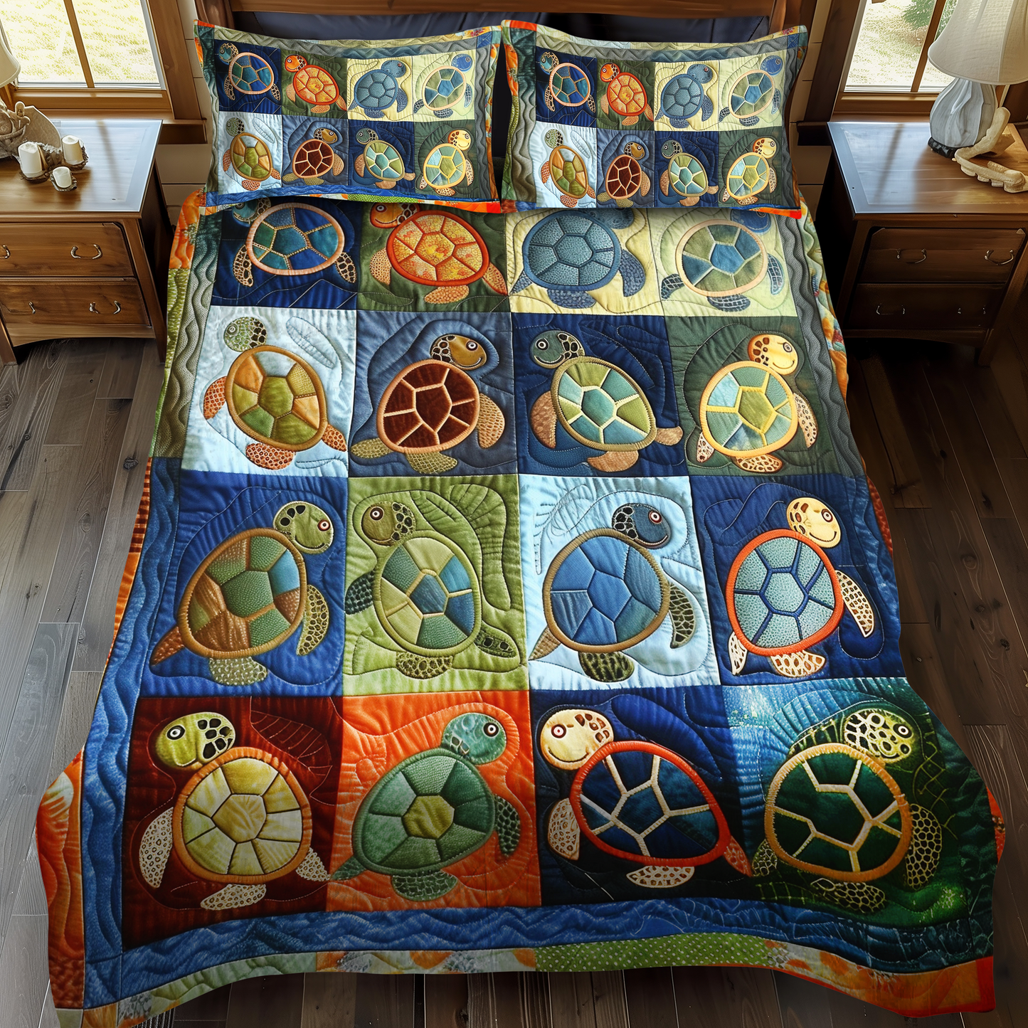Mosaic Turtle 3-Piece Quilted Bedding Set - Single (59" x 70")