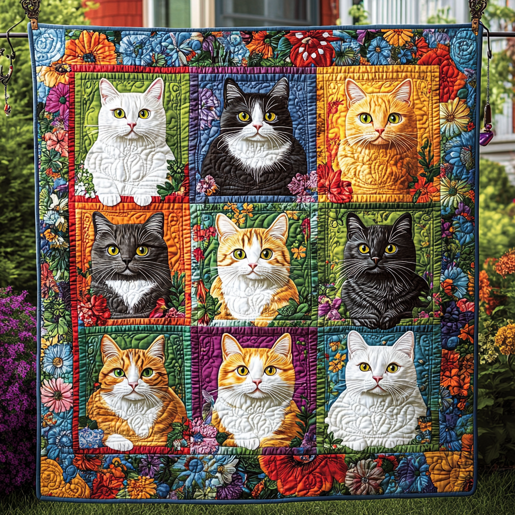 Mosaic Meow Quilted Blanket - Throw (55" x 60")