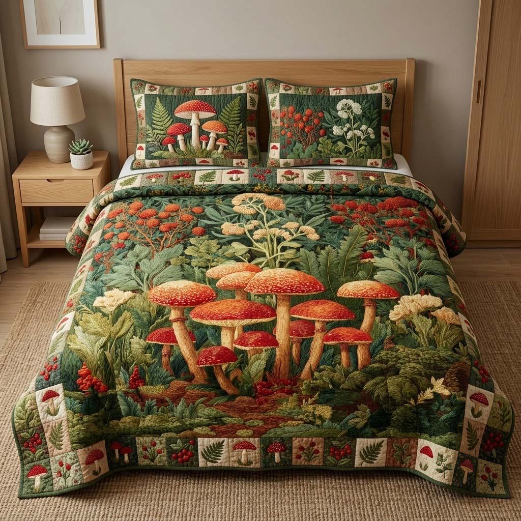 Mossy Amanita 3-Piece Quilted Bedding Set - Single (59" x 70")