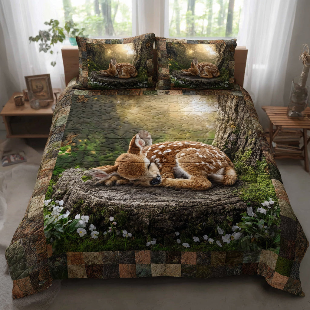 Mossy Fawn 3-Piece Quilted Bedding Set - Single (59" x 70")