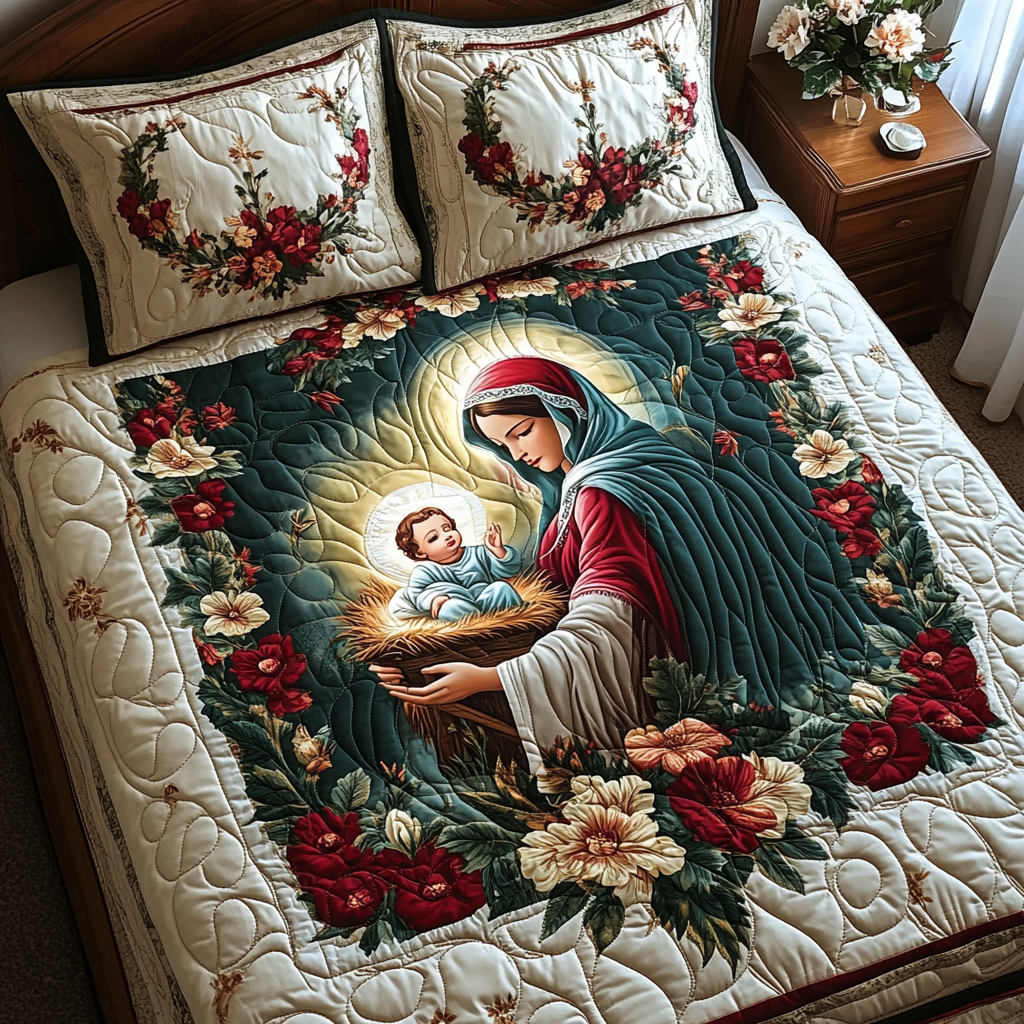 Mother Mary Quilted Bedding Set - Single (59" x 70")