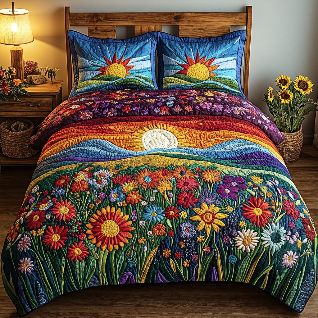 Mountain Blooms 3-Piece Quilted Bedding Set - Single (59" x 70")