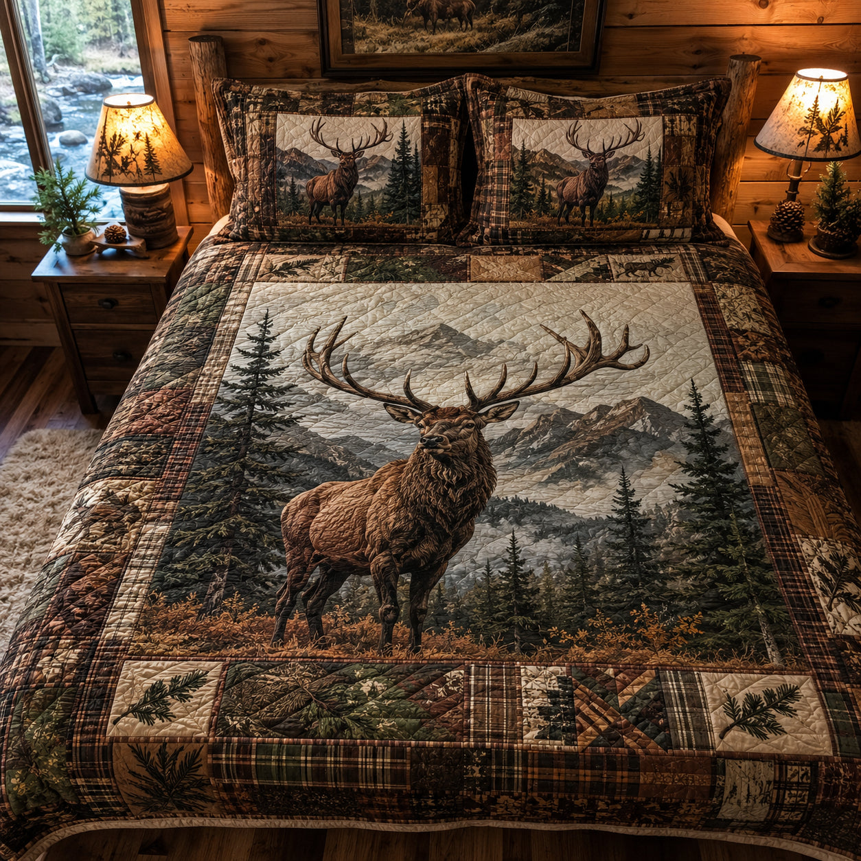 Mountain Elk 3-Piece Quilted Bedding Set - Single (59" x 70")