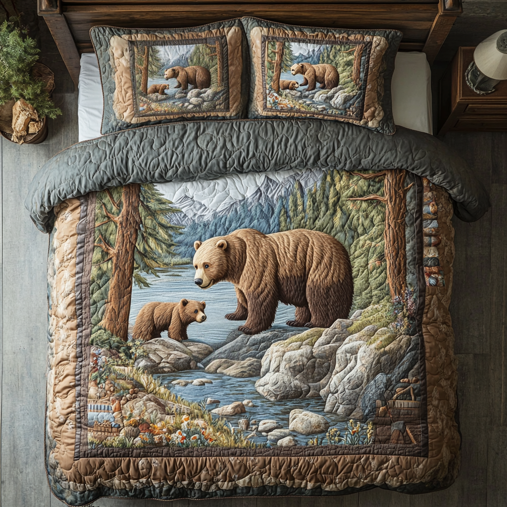 Mountain Grizzly 3-Piece Quilted Bedding Set - Single (59" x 70")