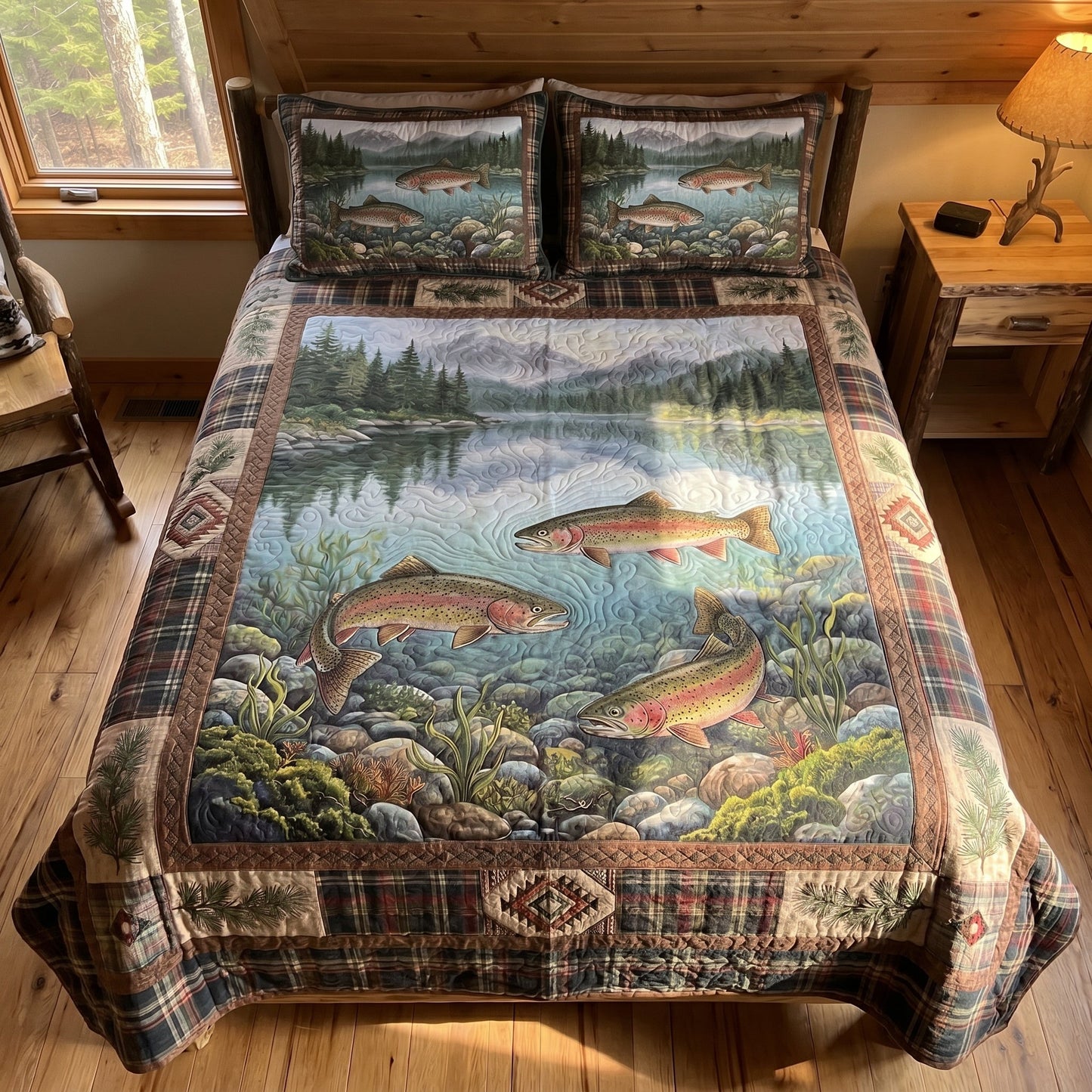 Mountain Trout 3-Piece Quilted Bedding Set - Single (59" x 70")