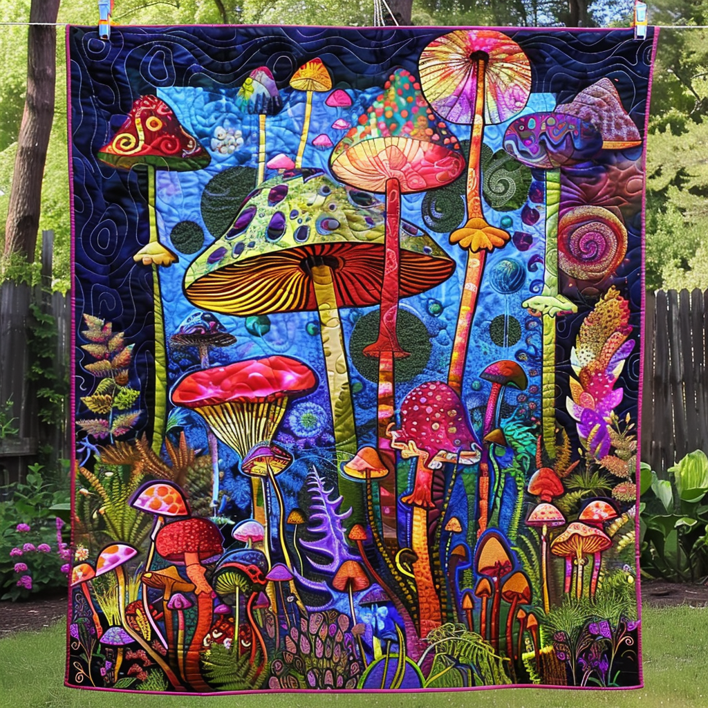 Mushroom Magic Quilted Blanket - Throw (55" x 60")