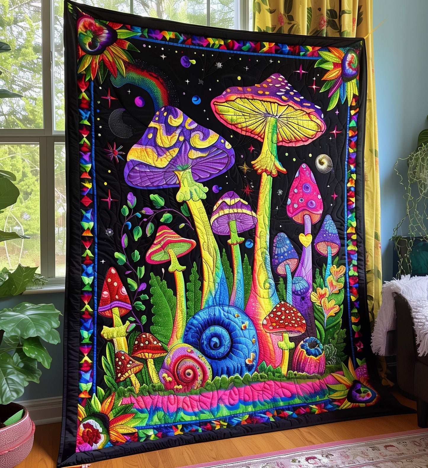 Mushroom Medley Quilted Blanket - Throw (55" x 60")