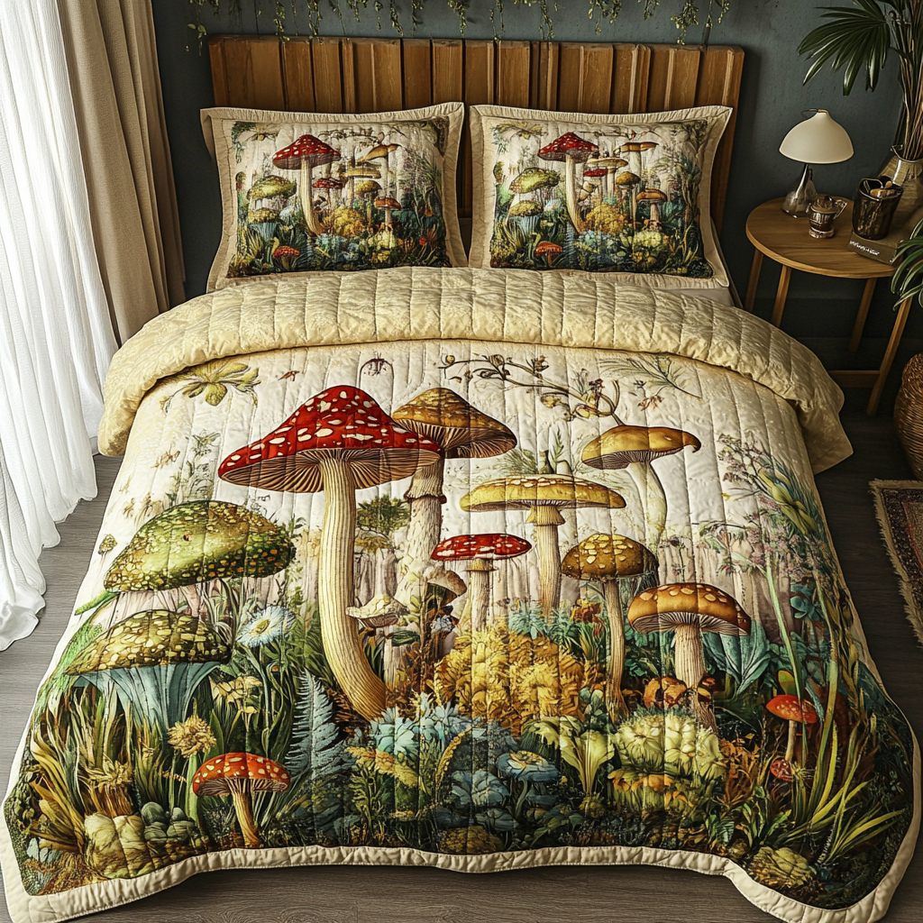Mushroom Dreams 3-Piece Quilted Bedding Set - Single (59" x 70")