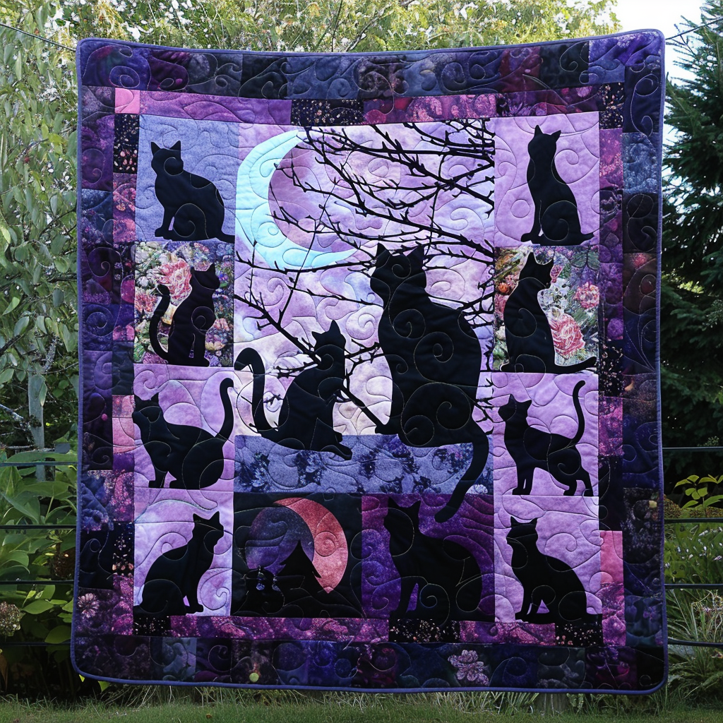 Mysterious Black Cats Quilted Blanket - Throw (55" x 60")