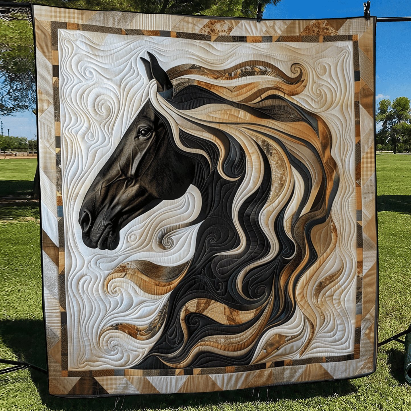 Mystic Black Horse Quilted Blanket - Throw (55" x 60")