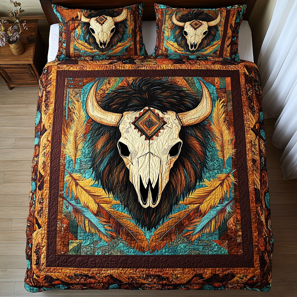 Mystic Buffalo Quilted Bedding Set - Single (59" x 70")
