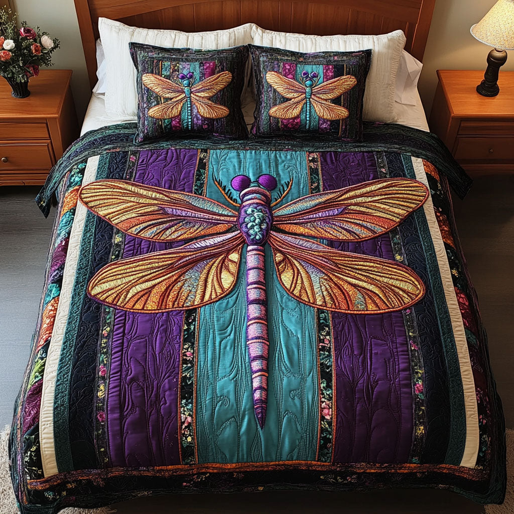 Mystic Dragonfly Splendor 3-Piece Quilted Bedding Set - Single (59" x 70")