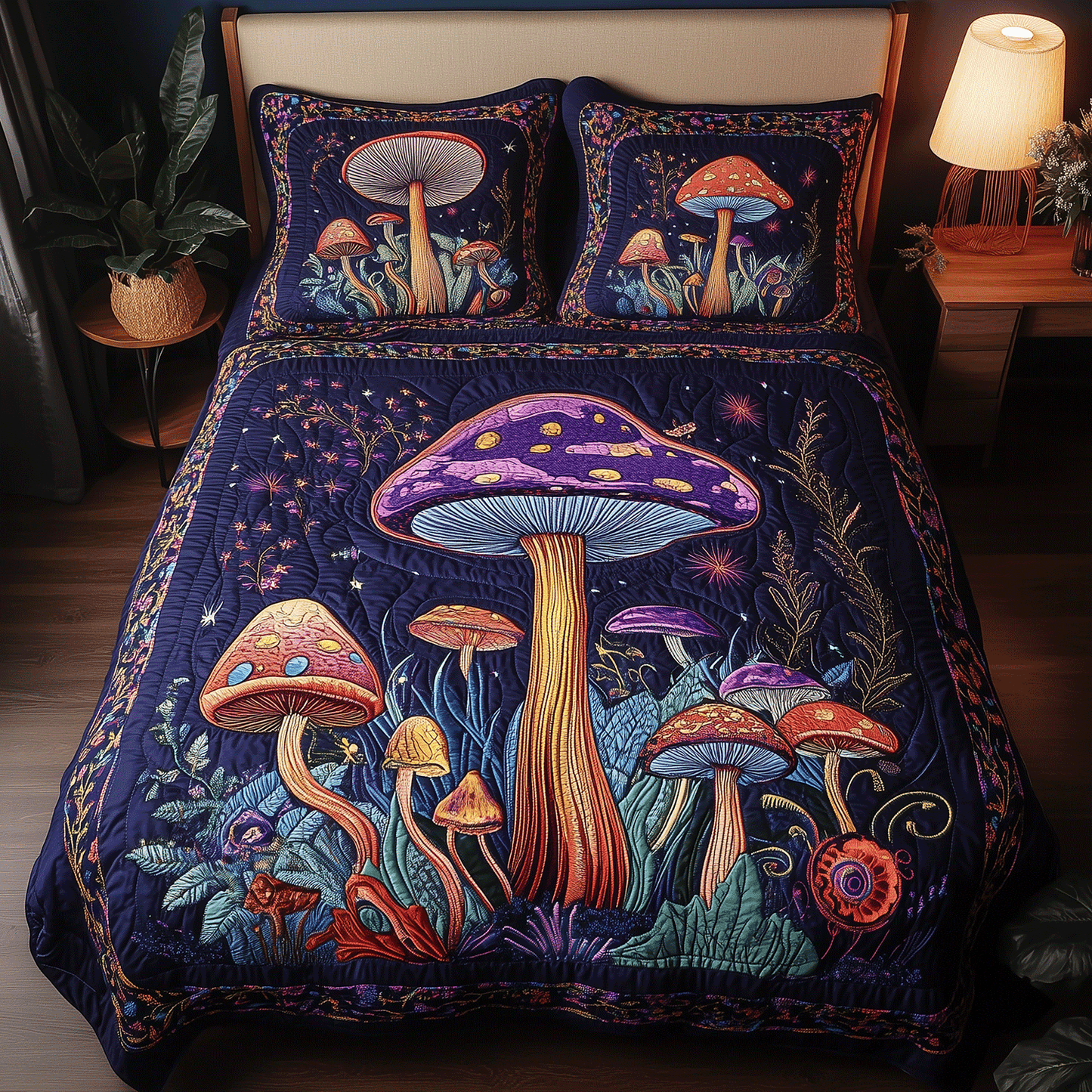 Mystic Mushroom Garden 3-Piece Quilted Bedding Set - Single (59" x 70")