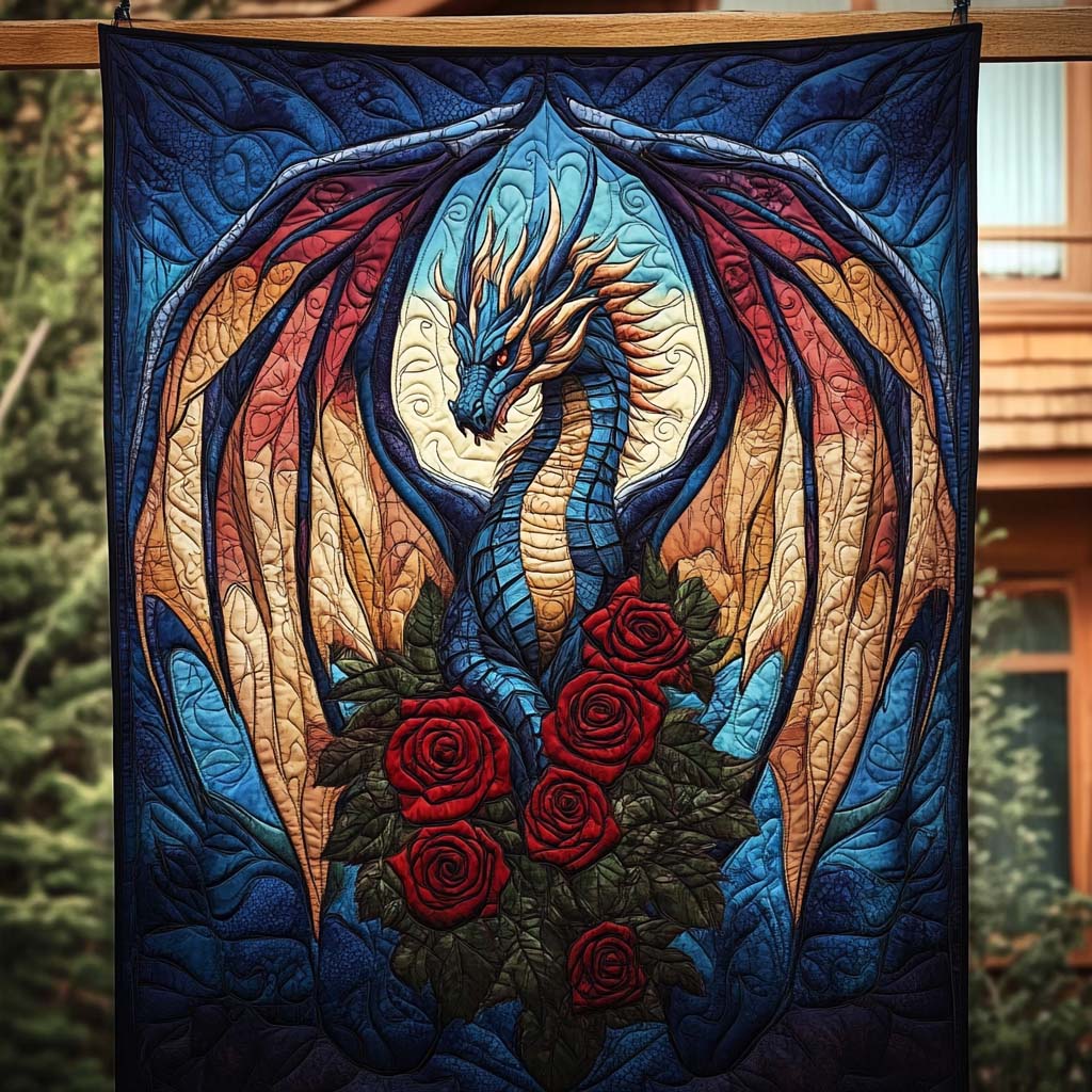 Mystic Blue Dragon Quilted Blanket - Throw (55" x 60")