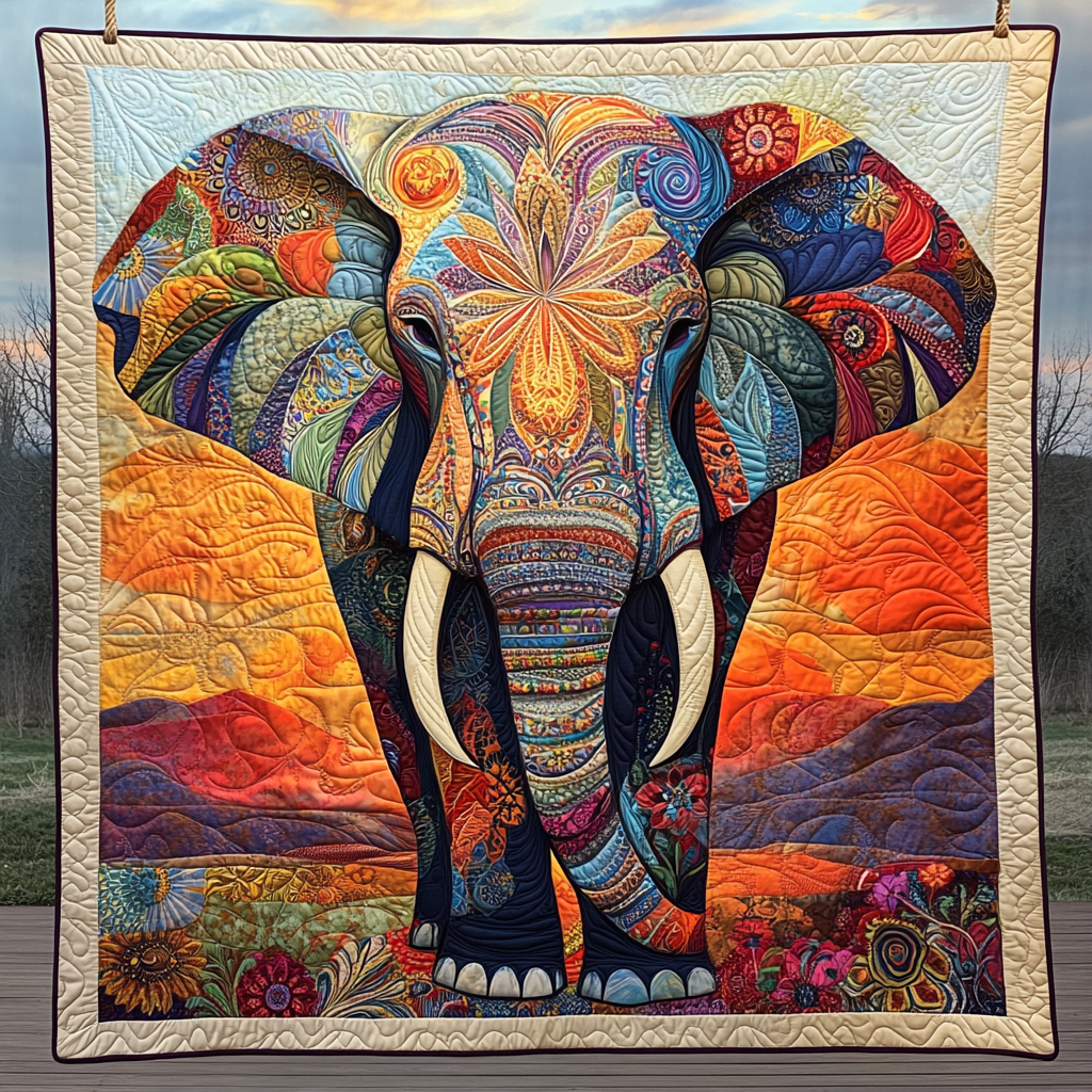 Throw (55'' x 60'') /Mystic Elephant Quilted Blanket
