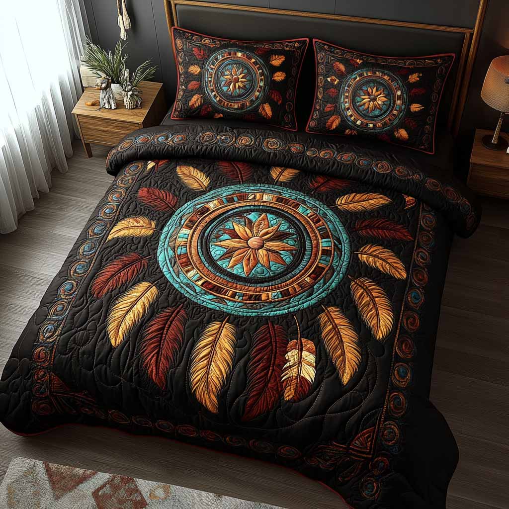 Mystic Feather Crown 3-Piece Quilted Bedding Set - Single (59" x 70")
