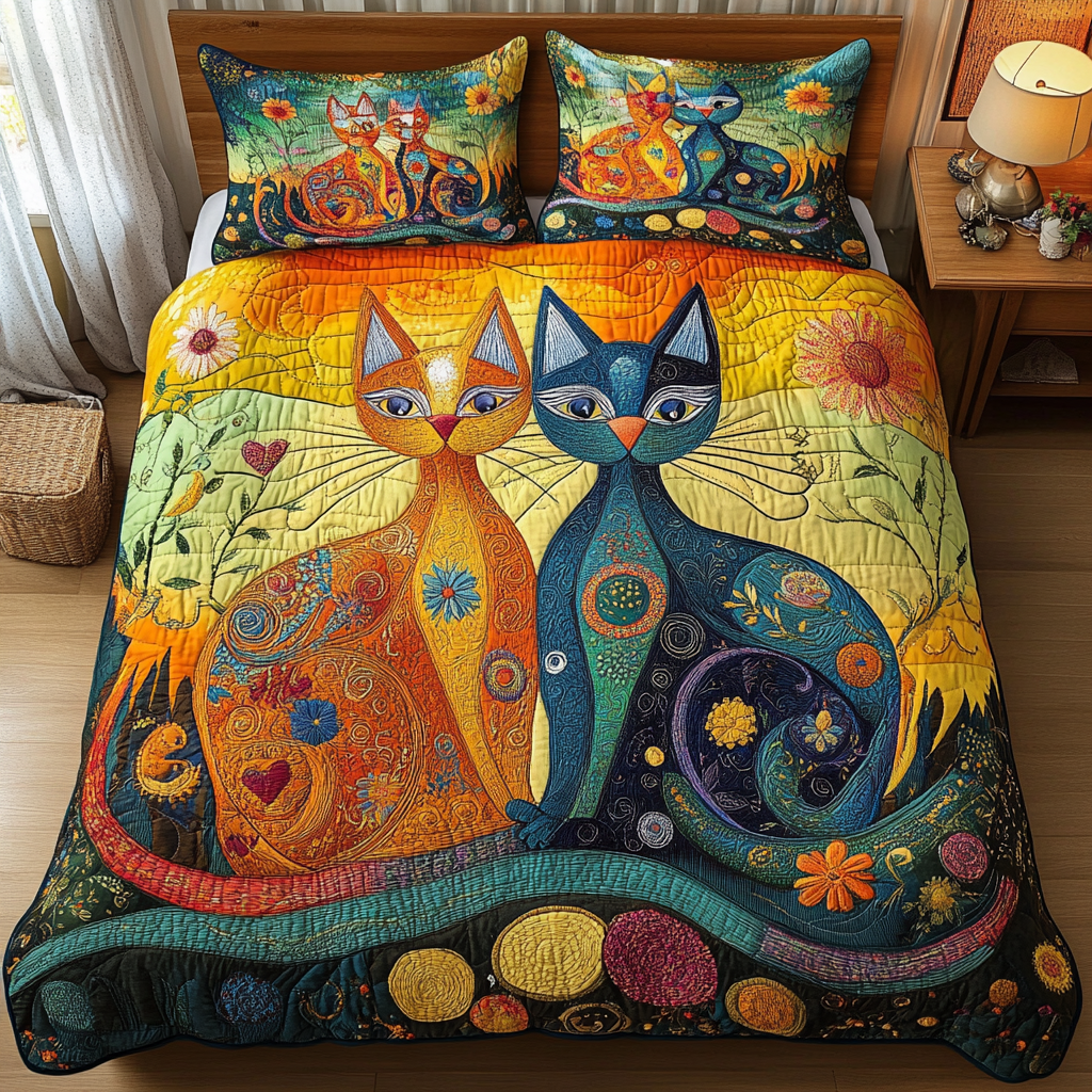 Mystic Feline Duo 3-Piece Quilted Bedding Set - Single (59" x 70")