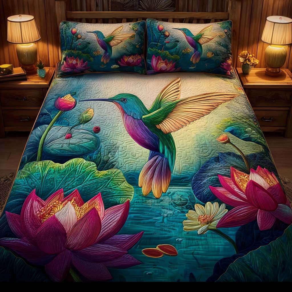 Mystic Lotus 3-Piece Quilted Bedding Set - Single (59" x 70")