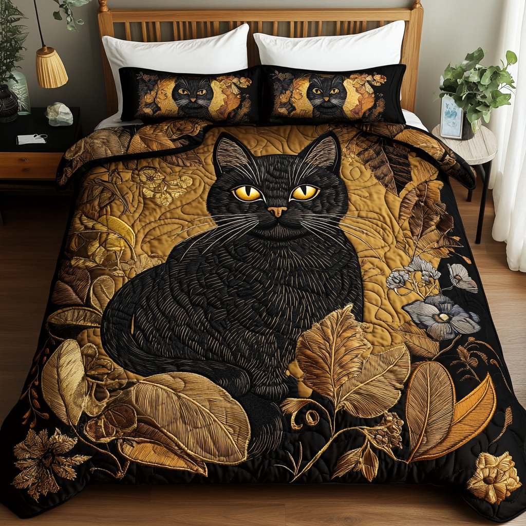 Mystic Moon Cat 3-Piece Quilted Bedding Set - Single (59" x 70")