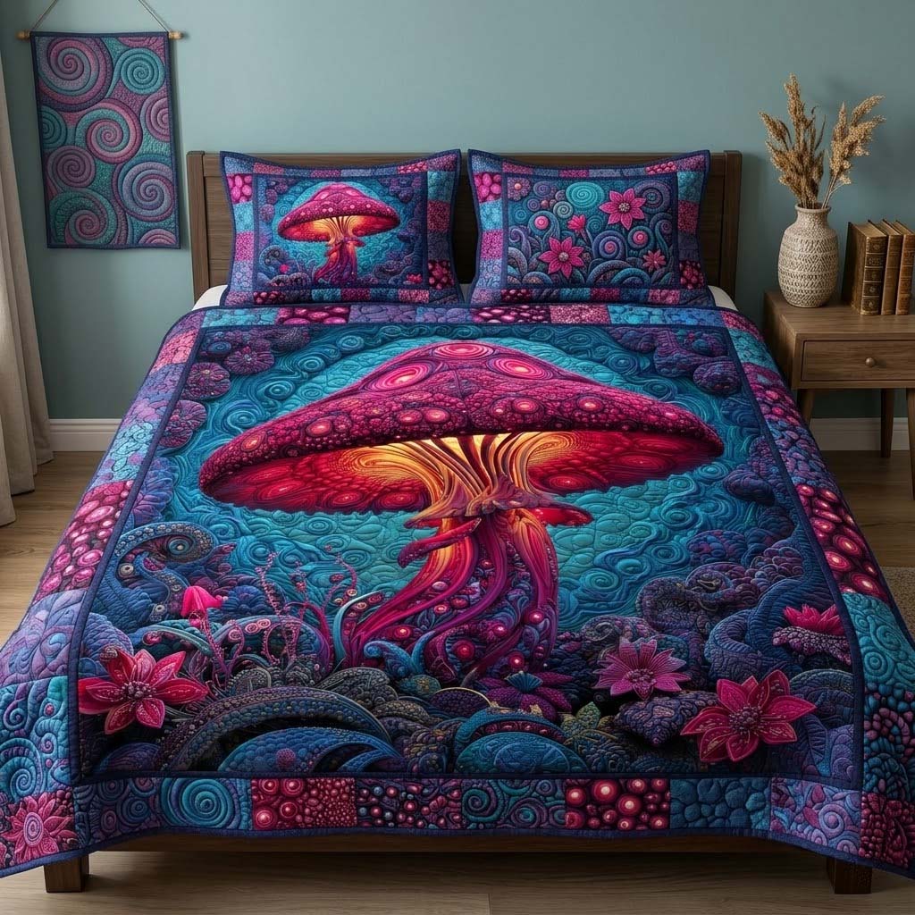 Mystic Mushroom 3-Piece Quilted Bedding Set - Single (59" x 70")