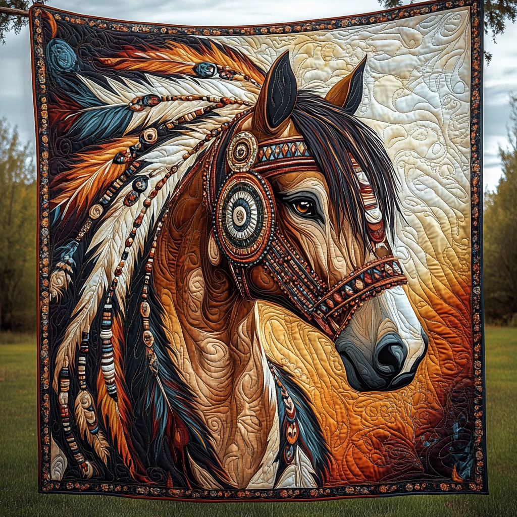 Mystic Mustang Quilted Blanket - Throw (55" x 60")