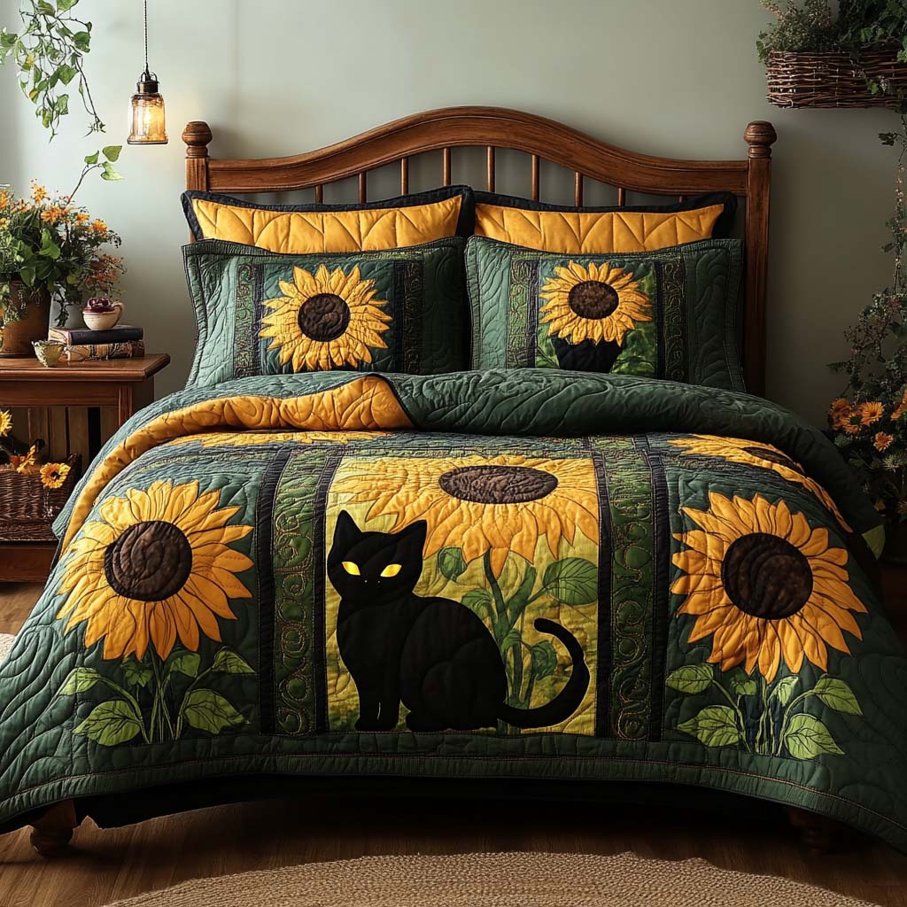 Mystic Sunflower 3-Piece Quilted Bedding Set - Single (59" x 70")