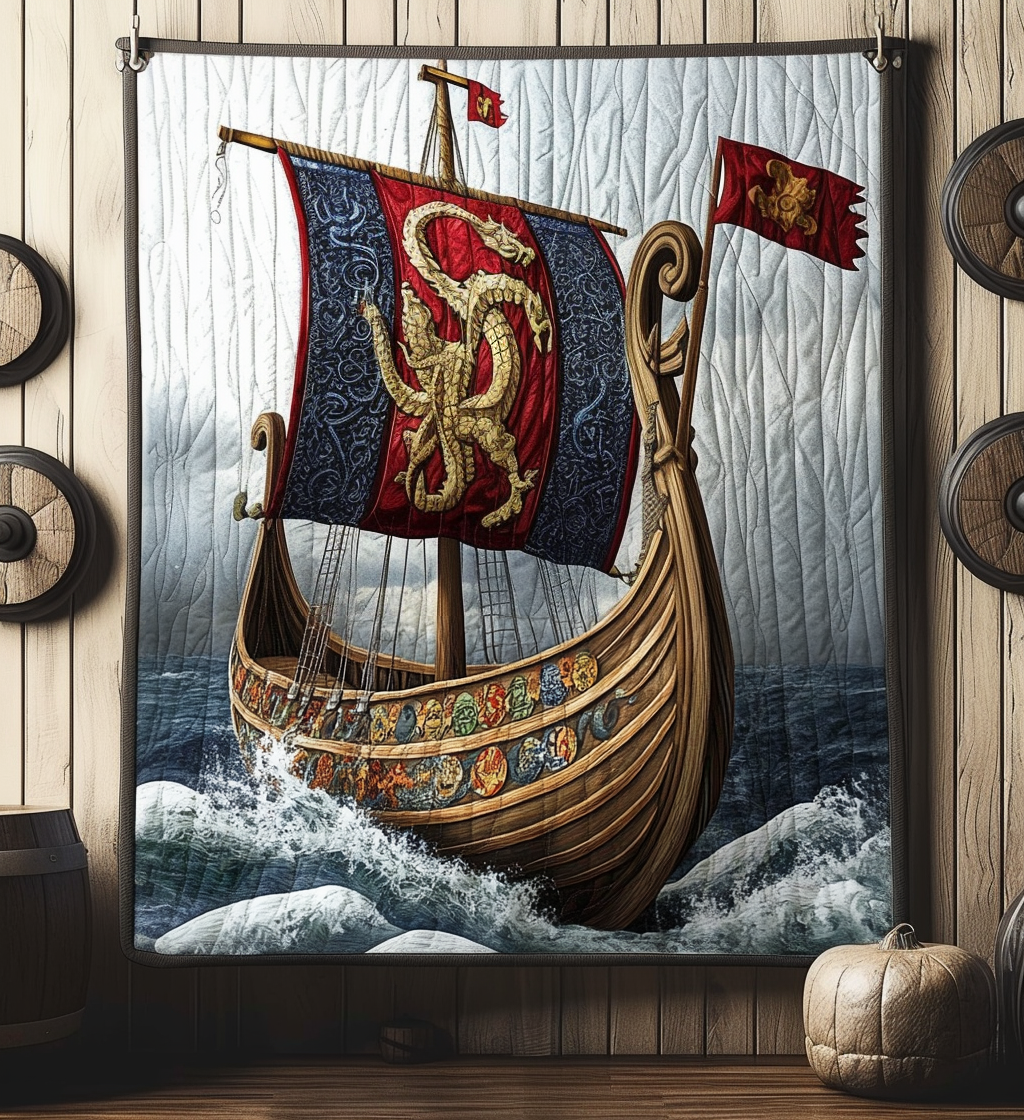 Mystic Viking Voyage Quilted Blanket - Throw (55" x 60")