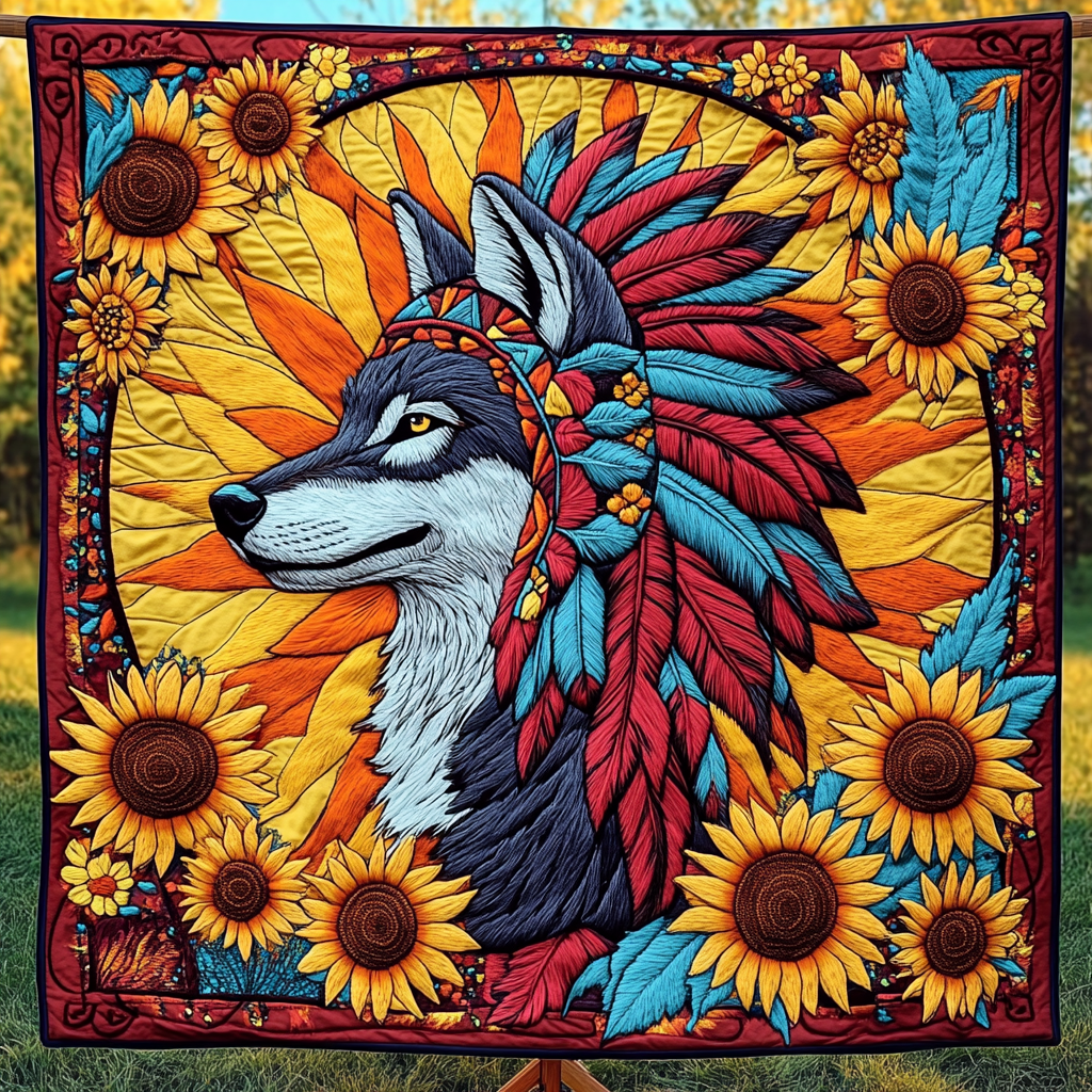 Mystic Wolf Shadows Quilted Blanket - Throw (55" x 60")